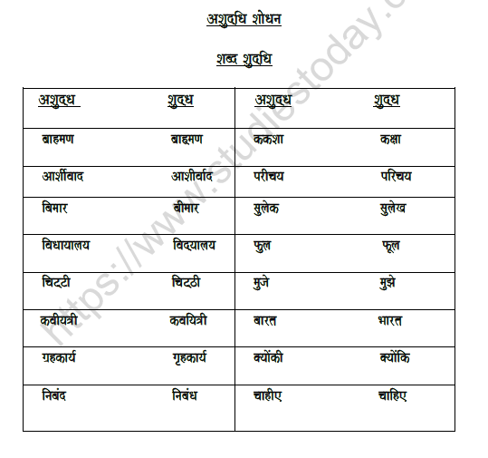 CBSE Class 5 Hindi Correction Worksheet